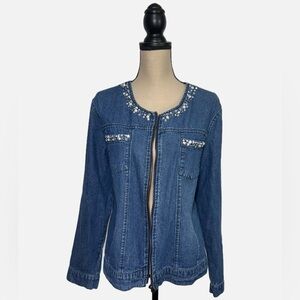 Life Style Vintage Medium Wash Denim w Pearl Embellishment Womens size Large